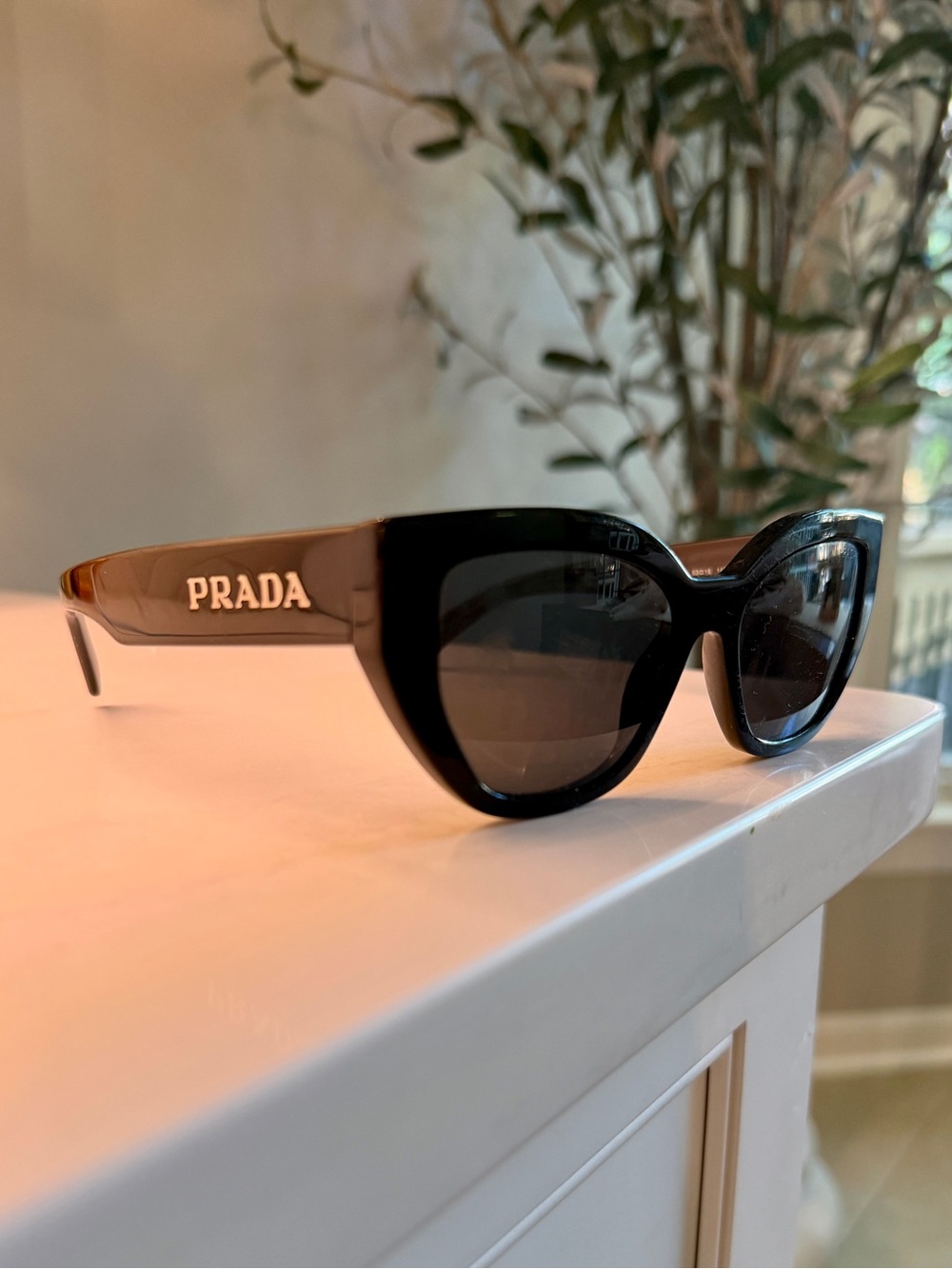 Prada Black Cat-Eye Sunglasses with Silver Logo